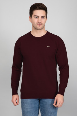 GODFREY Solid Round Neck Casual Men Maroon Sweater