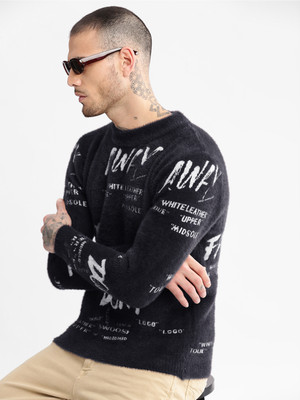 SHOWOFFFF Printed Crew Neck Casual Men Black, White Sweater