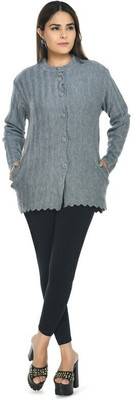 manra Self Design Round Neck Casual Women Grey Sweater