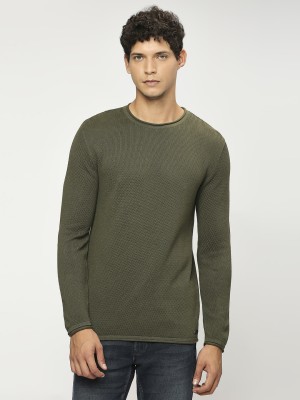 Pepe Jeans Woven Round Neck Casual Men Green Sweater