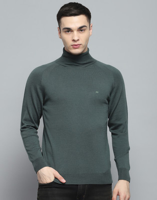 MONTE CARLO Solid High Neck Casual Men Green Sweater
