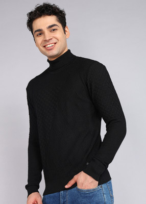 Raymond Self Design Crew Neck Casual Men Black Sweater
