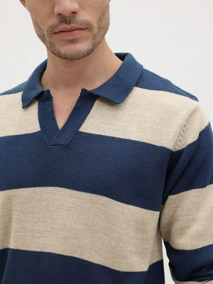 Roadster Striped Collared Neck Casual Men Multicolor Sweater