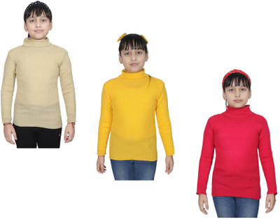 KAVYA Solid High Neck Casual Girls Multicolor Sweater