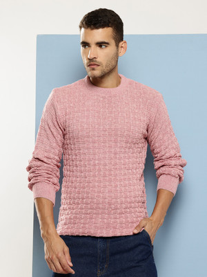 METRONAUT Woven Round Neck Casual Men Pink Sweater
