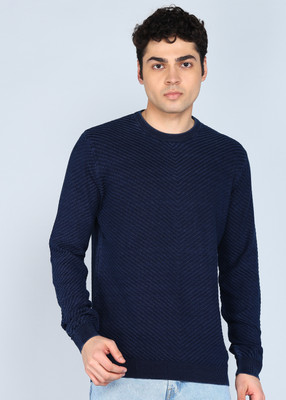 PETER ENGLAND Solid High Neck Casual Men Dark Blue Sweater