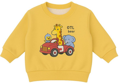Mahi Fashion Graphic Print Round Neck Casual Baby Boys & Baby Girls Yellow Sweater
