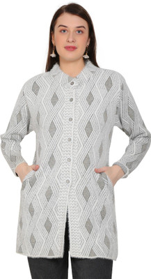 HITTIKA Geometric Print High Neck Casual Women Grey Sweater