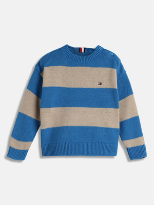TOMMY HILFIGER Striped Round Neck Casual Boys Blue Sweater