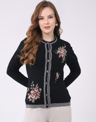 MONTE CARLO Self Design Round Neck Casual Women Black Sweater