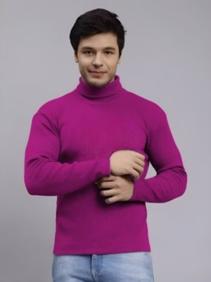 Luckytoo Self Design High Neck Casual Men Pink Sweater