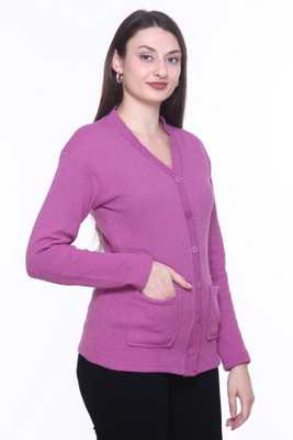 Basis Solid V Neck Casual Women Pink Sweater