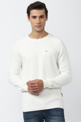 VAN HEUSEN Self Design Crew Neck Casual Men White Sweater