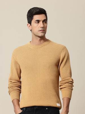 Mr Bowerbird Self Design Round Neck Casual Men Brown Sweater