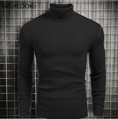 nikline Striped High Neck Casual Men Black Sweater