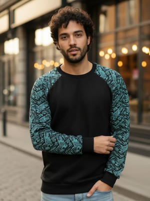 RIGO Colorblock Round Neck Casual Men Black, Green Sweater