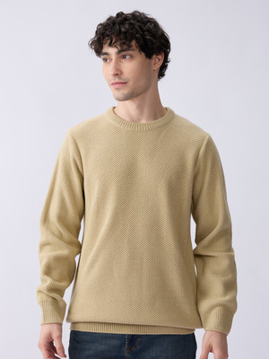 Spykar Self Design Round Neck Casual Men Beige Sweater
