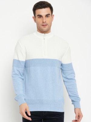 CANTABIL Self Design Turtle Neck Casual Men Blue, White Sweater