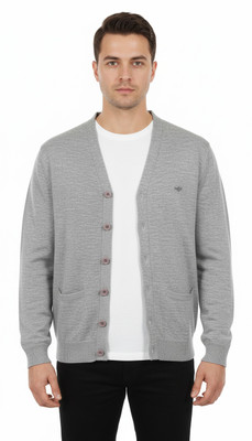 VOMAZO Solid V Neck Formal Men Grey Sweater