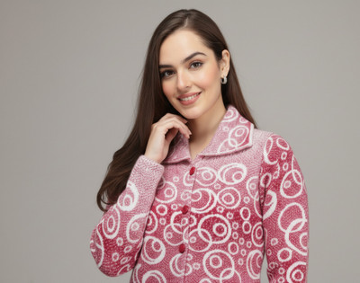 Blushh Collection Printed Collared Neck Casual Women Pink Sweater