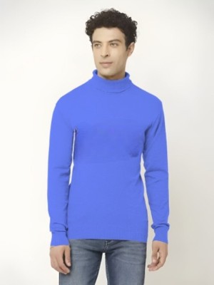 Galaxyele Creation Self Design High Neck Casual Men Blue Sweater