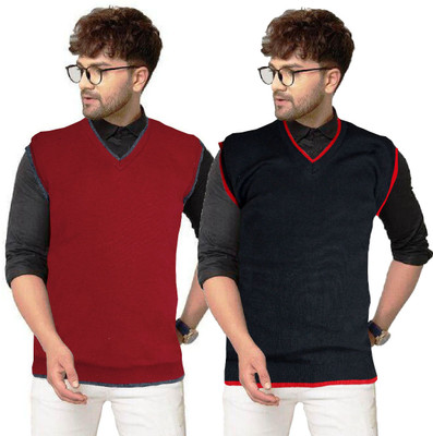 Shunit creation Solid V Neck Formal Men Red, Black Sweater