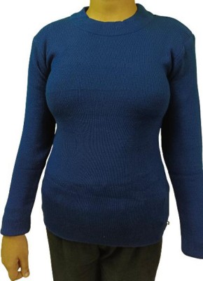 Kanna Fabric Self Design Round Neck Casual Women Blue Sweater