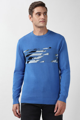 PETER ENGLAND Printed Crew Neck Casual Men Blue Sweater