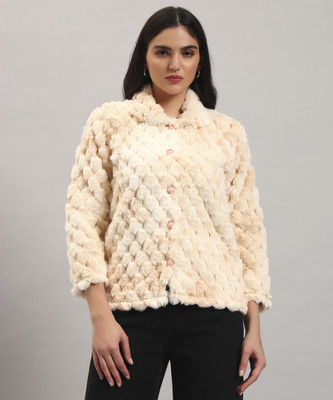 QUIN FLETCHER Self Design Collared Neck Casual Women Beige Sweater
