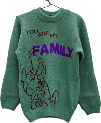 Juniorx Woven Round Neck Casual Boys & Girls Green Sweater