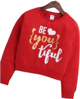 Whaou! Printed Round Neck Casual Girls Red Sweater