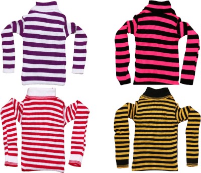 MTI FASHIONS Striped High Neck Casual Baby Boys Multicolor Sweater