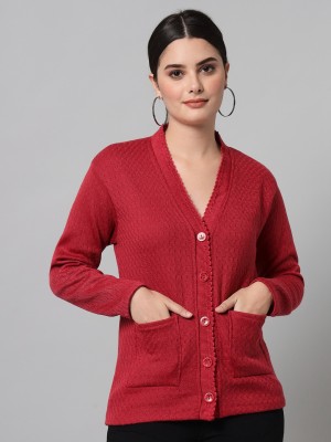 eWools Solid V Neck Casual Women Maroon Sweater