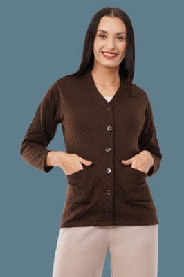 urban rock Solid V Neck Casual Women Brown Sweater