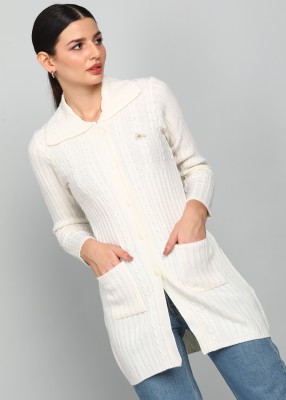 MONTE CARLO Self Design Collared Neck Casual Women White Sweater