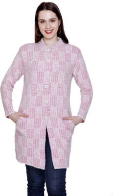 HITTIKA Self Design V Neck Casual Women Pink Sweater