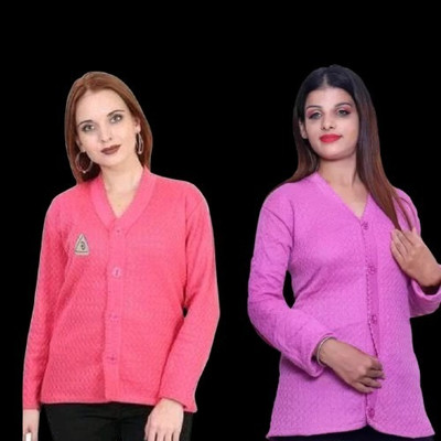 LUXURIOUS DESIGN Solid V Neck Casual Women Pink, Purple Sweater