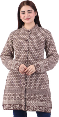 Frankfurt Printed Round Neck Casual Women Brown Sweater