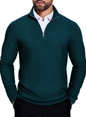 TYSORT Self Design Collared Neck Casual Men Dark Green Sweater