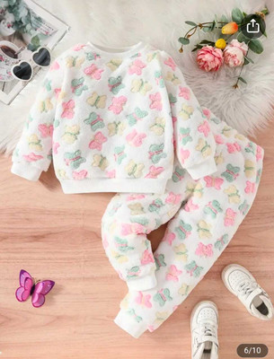 Minnat Fashion Printed Round Neck Casual Baby Girls White Sweater