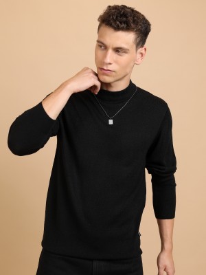 HIGHLANDER Solid High Neck Casual Men Black Sweater