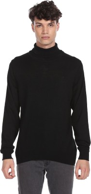 Arrow Sport Solid Turtle Neck Casual Men Black Sweater