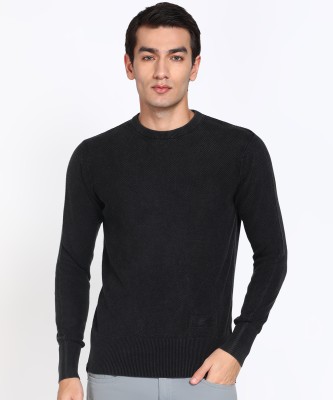 PETER ENGLAND Self Design Crew Neck Casual Men Black Sweater