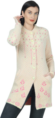 chatanya Self Design Round Neck Casual Women White Sweater