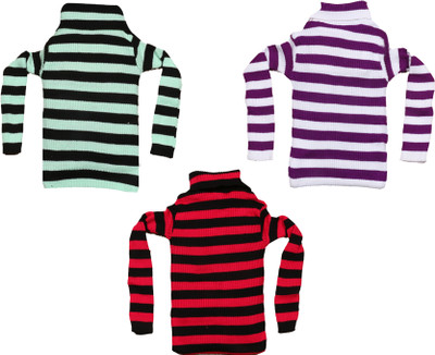 MTI FASHIONS Striped High Neck Casual Baby Boys Multicolor Sweater
