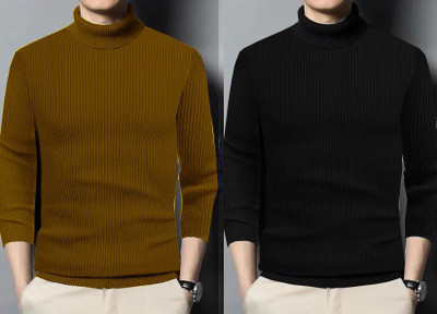 HouseOfCommon Solid High Neck Casual Men Multicolor Sweater