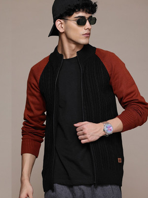 Roadster Self Design High Neck Casual Men Black, Brown Sweater