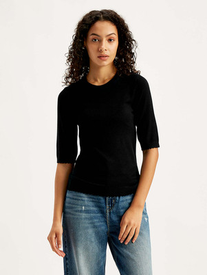 LEVI'S Solid Crew Neck Casual Women Black Sweater