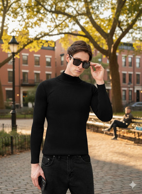Nxtwin Self Design High Neck Casual Men Black Sweater