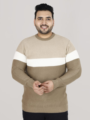 Sztori Self Design Round Neck Casual Men Grey, White Sweater